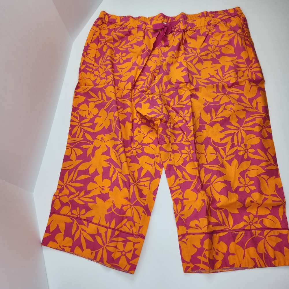 Lands End Poplin Crop Sleep Pants Floral Orange Pink Size 3X NWT